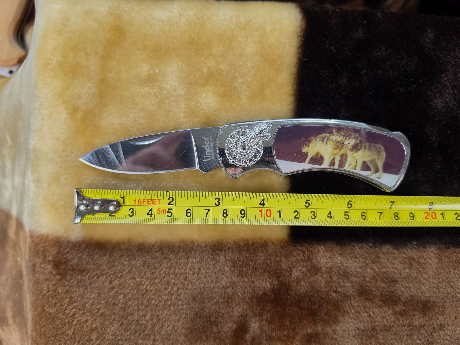 Coltello pieghevole Linder con motivo lupo & Backlock – Coltello tascabile classico / EDC, immagine 1 di 6