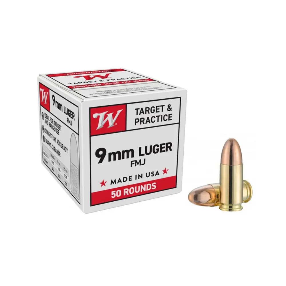 Munition WINCHESTER FMJ KALIBER 9 mm Luger / 9 x 19 / 9 mm para 124 grs X 50, Bild 1 von 4
