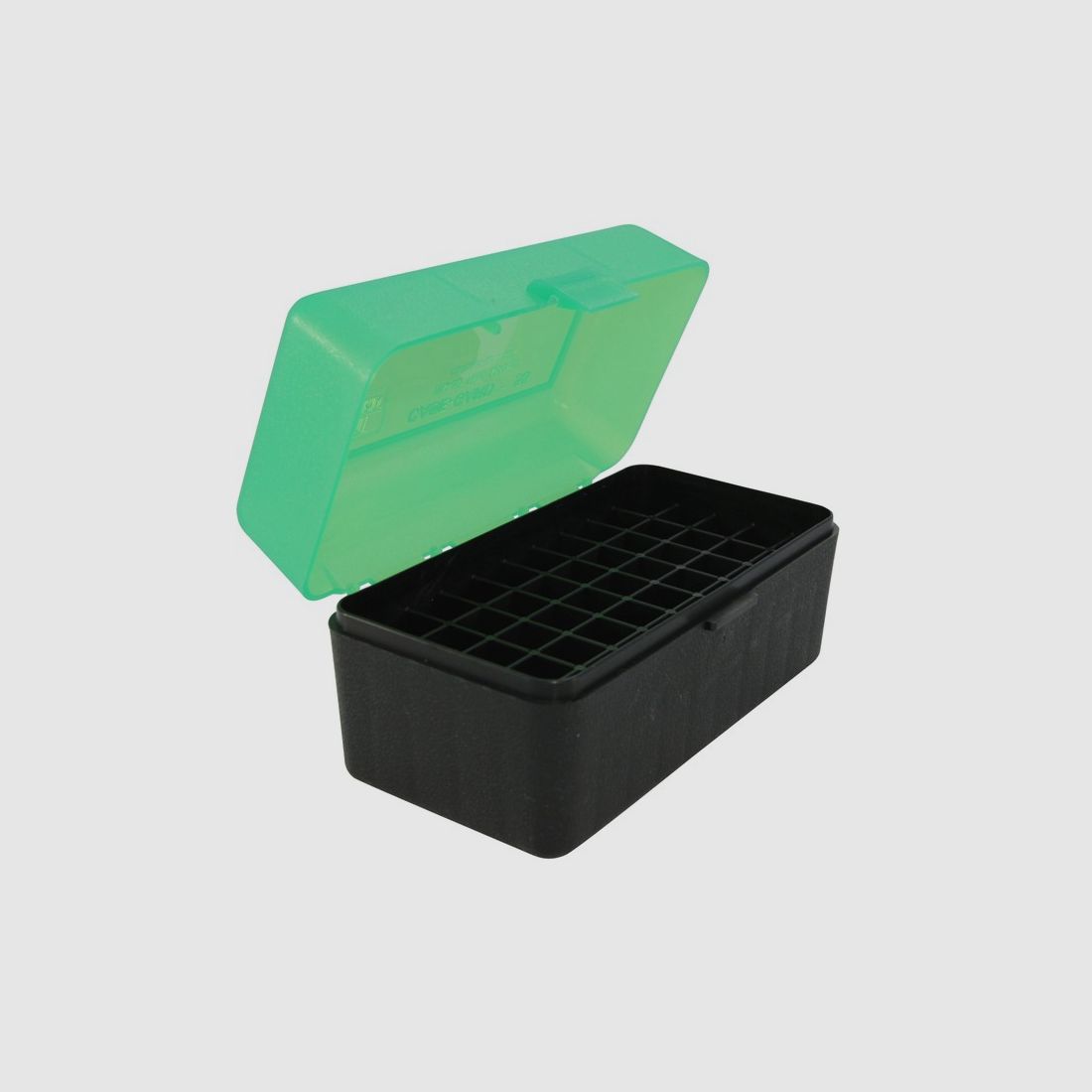 MTM cartridge box RM-50-16T green/black with flip lid for 50 cartridges .22-250 - .308 and others.