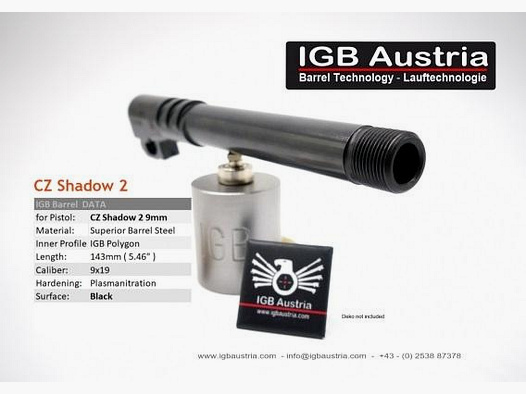 I G B Lauf f. Kurzwaffe f. CZ Shadow 2 Gewindelauf 9mmLuger  -1/2'x28 UNF