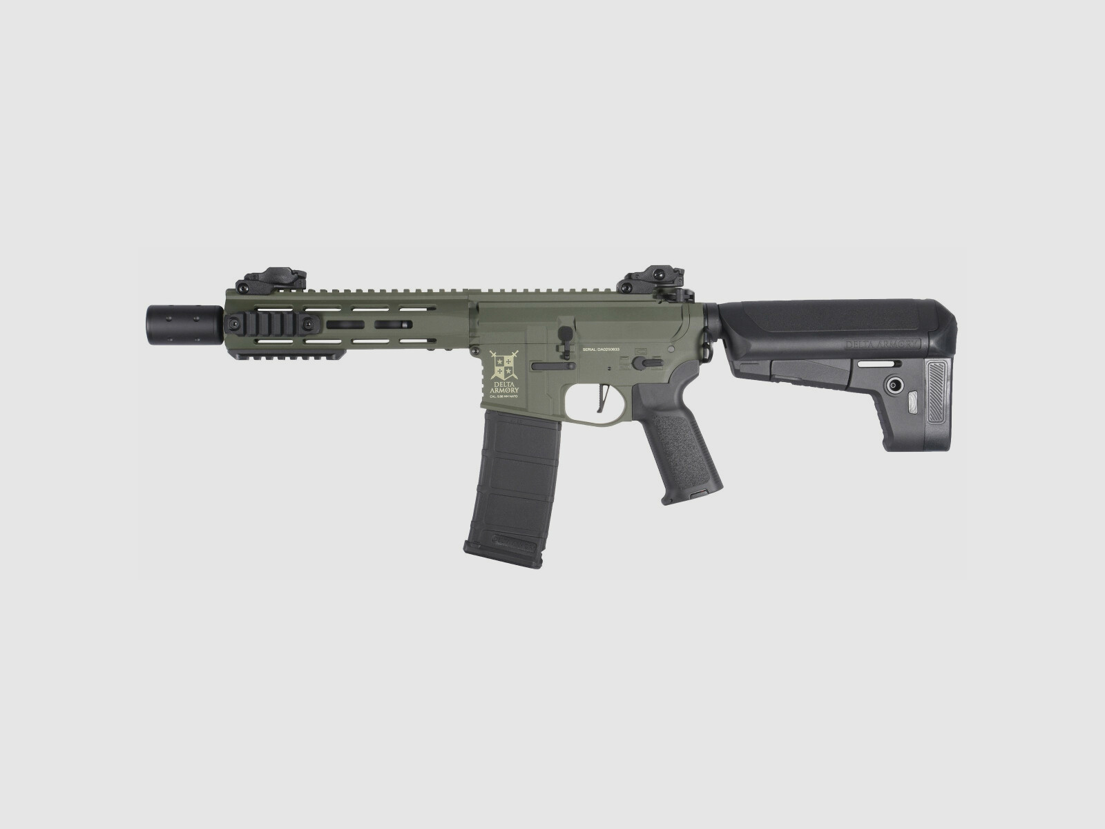 M4 AR15 M-LOK SilentOps 8 Zoll CHARLIE Oliv S-AEG Airsoft Gewehr Frei ab 18 Jahren | Delta Armory