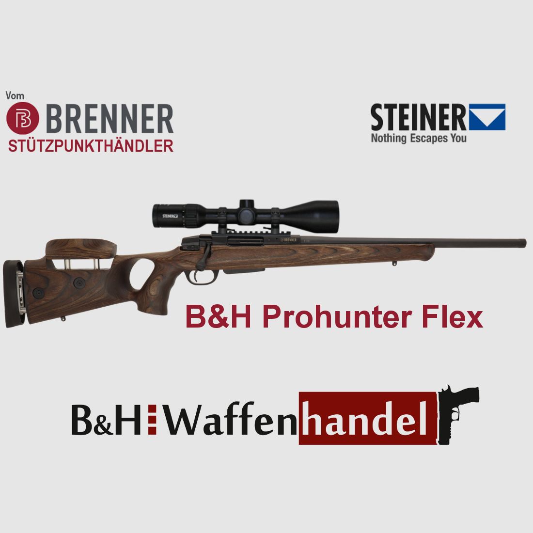 Komplettpaket: Brenner BR 20 B&H Prohunter Flex Lochschaft mit doppelter Verstellung inkl. Steiner 3-12x56 (Art.Nr.: BR20PHFP9) Finanzierung möglich