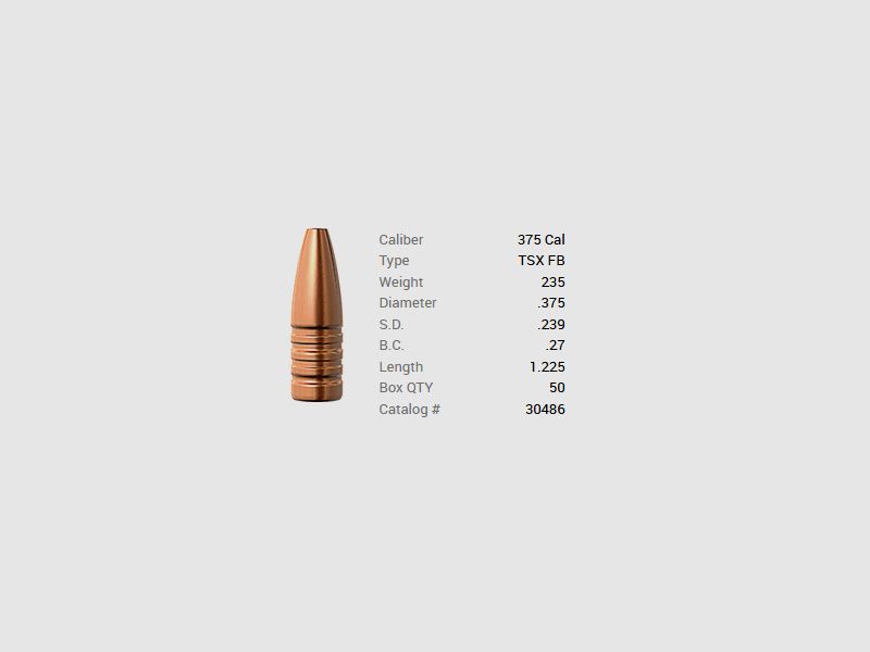 Barnes bullet .375/.375 235GR TSX HP FB 50 pieces