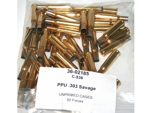 50 Stück NEUE PPU/PrviPartizan Langwaffenhülsen .303 Savage Boxerzündung / Unprimed Brass #C-536
