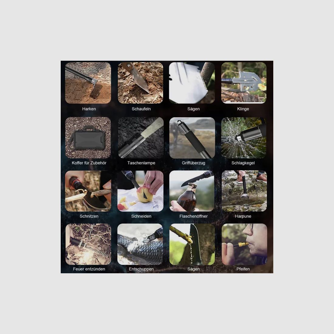 Set di pala tattica per sopravvivenza 13 in 1