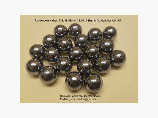 Rundkugeln Kal. .732 18,59mm, 589gr für Vorderlader Gewehre Kaliber .75