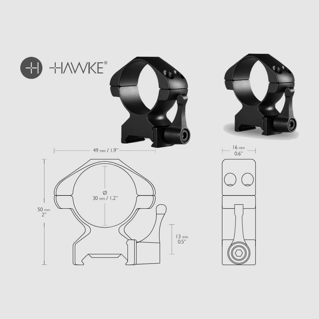 HAWKE Zielfernrohrmontage Stahl, fĂĽr Weaverschiene, 30 mm Durchmesser, hoch, Schnellverschluss