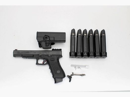 Pistole Glock 17L mit 7 Magazinen und Holster Timney Abzug 9mmLuger