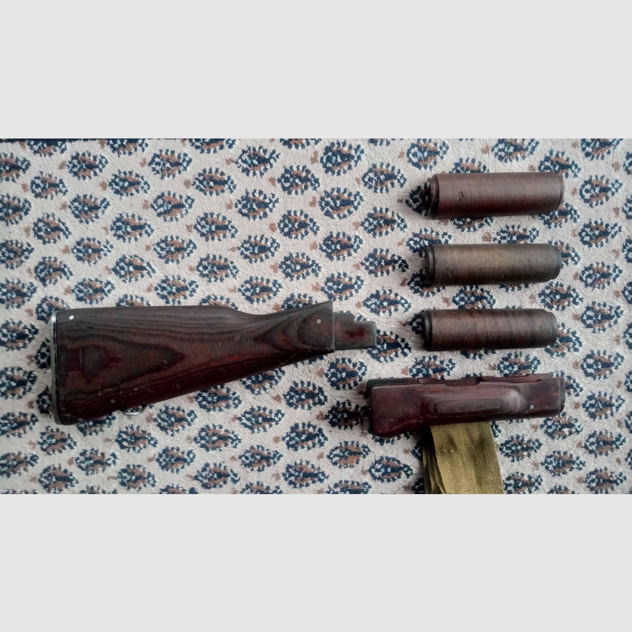 AK stock set wood laminate dark brown presumably Russian // stock and handguard // AKM & AK74 / can also be fitted into Cybergun GSG Co2 AK47