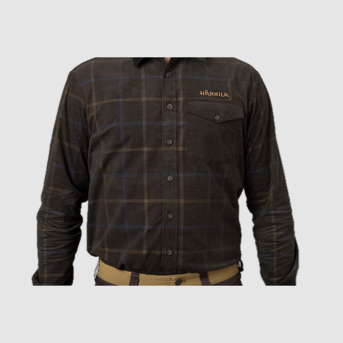 Camisa de cuadros de corduroy HÄRKILA Kaldfjord color marrón sombra