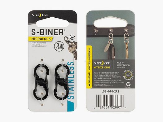 Nite Ize S-Biner RVS MicroLock 2st Zwart