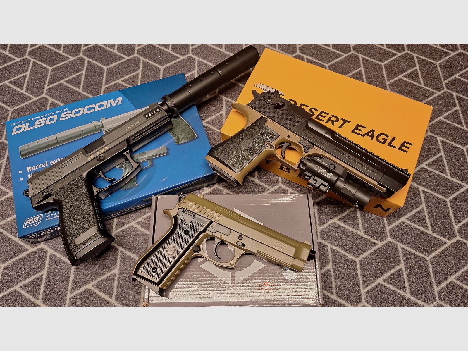 Desert Eagle/Beretta PT92/DL60 Socom 3xAirsoft-Pistole-NEU!