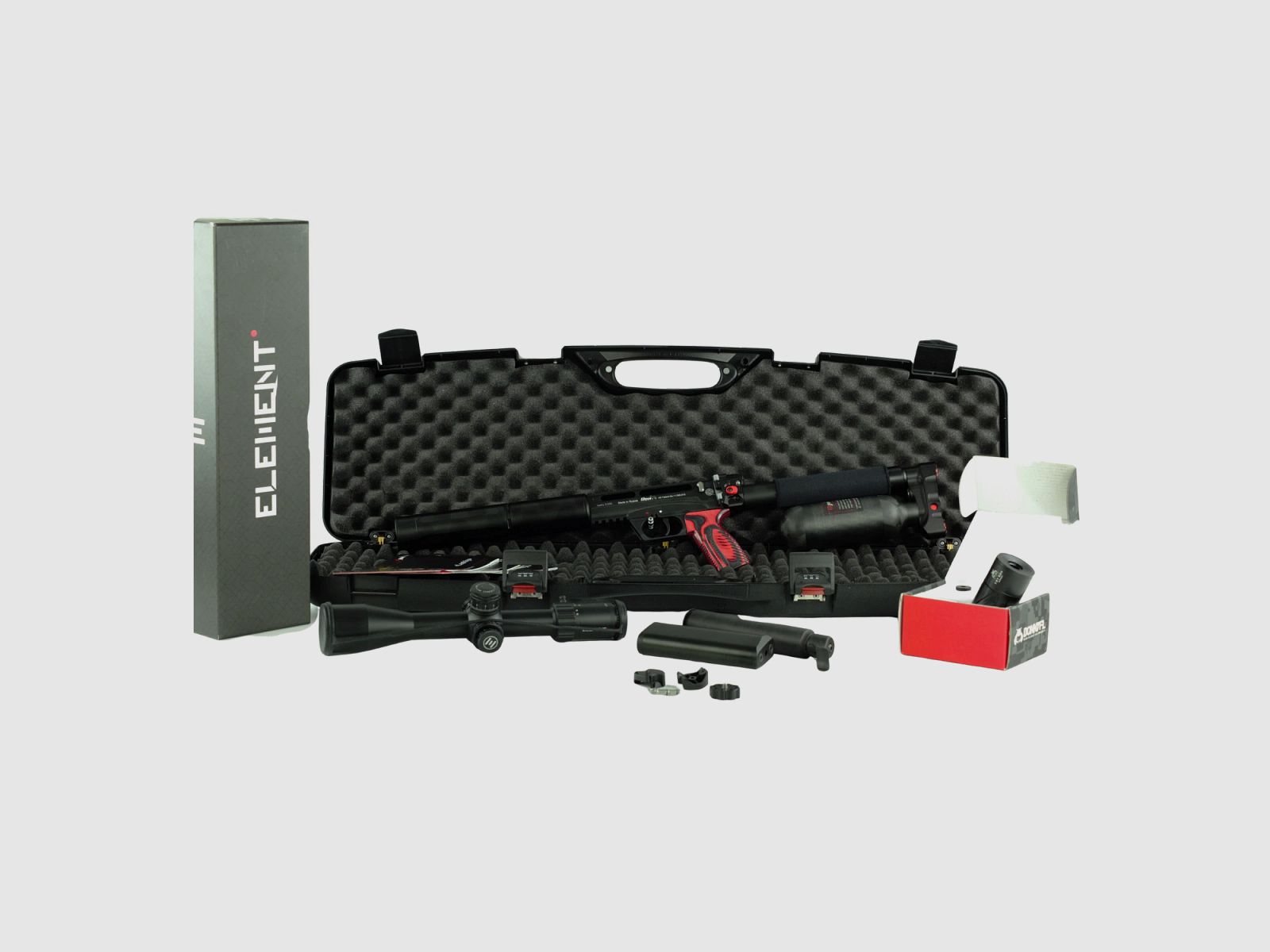 EDgun Leshiy 2 - 250 caliber 4.5mm including silencer + carbon bottle + Element Optics Titan + case #Second Hand