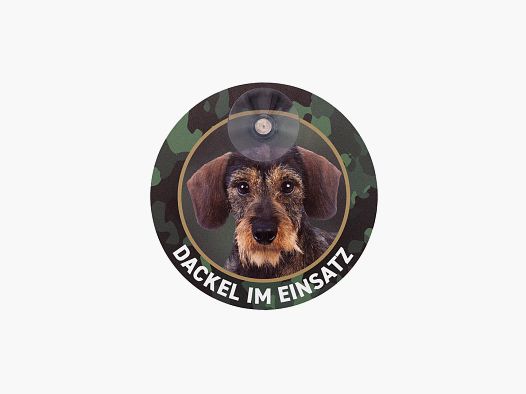 "Dackel im Einsatz" Rauhaardackel Autoschild rund mit Saugnapf