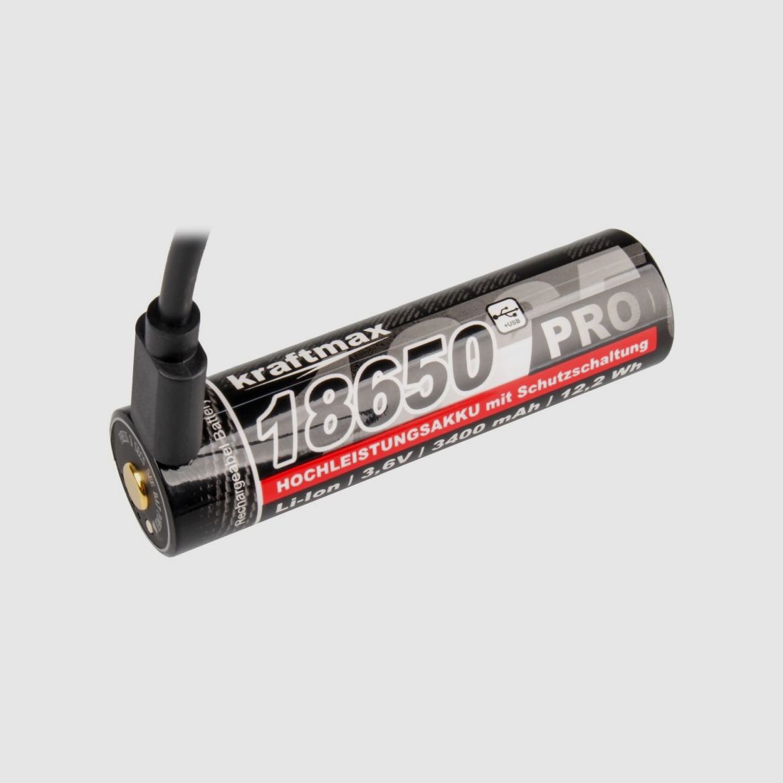 Kraftmax Pro Batteria Li-Ion Tipo 18650 3,6V/ 3400mAh con Porta di Ricarica USB-C
