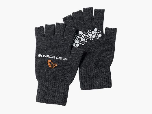 Savage Gear Knitted Half Finger Glove Dark Grey Melange Large
