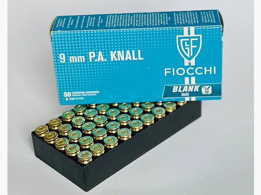 Cartuchos de fogueo Fiocchi Cal. 9 mm P.A.K. para pistolas 50 uds.