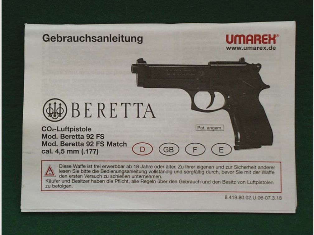 Umarex Beretta 92FS, Steel Finish, CO2 Pistole