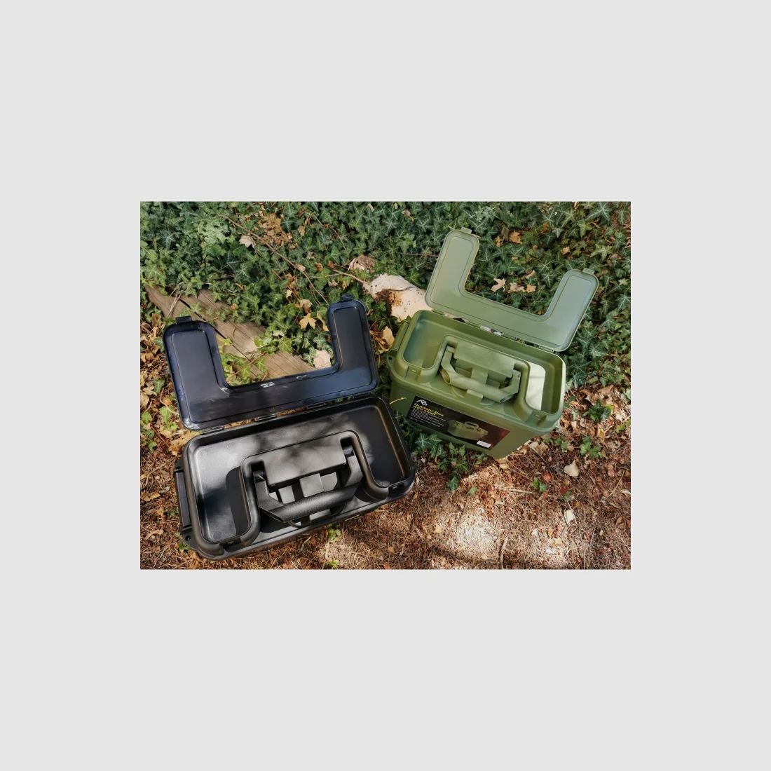 Box / ammunition box with inner bottom - 38 x 19 x 24cm, olive - splash-proof + lockable, impact-resistant plastic