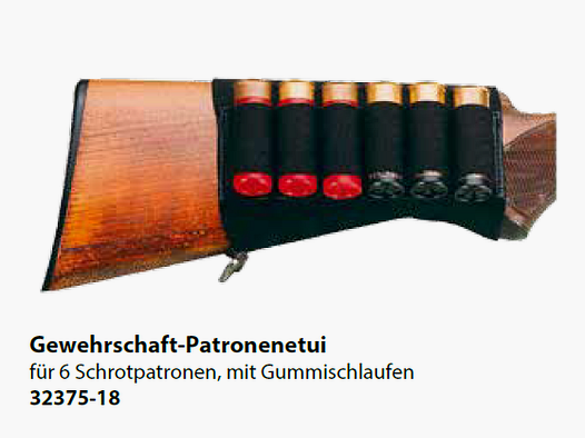 Étui à cartouches pour crosse de fusil pour 6 cartouches à plomb avec boucle en caoutchouc