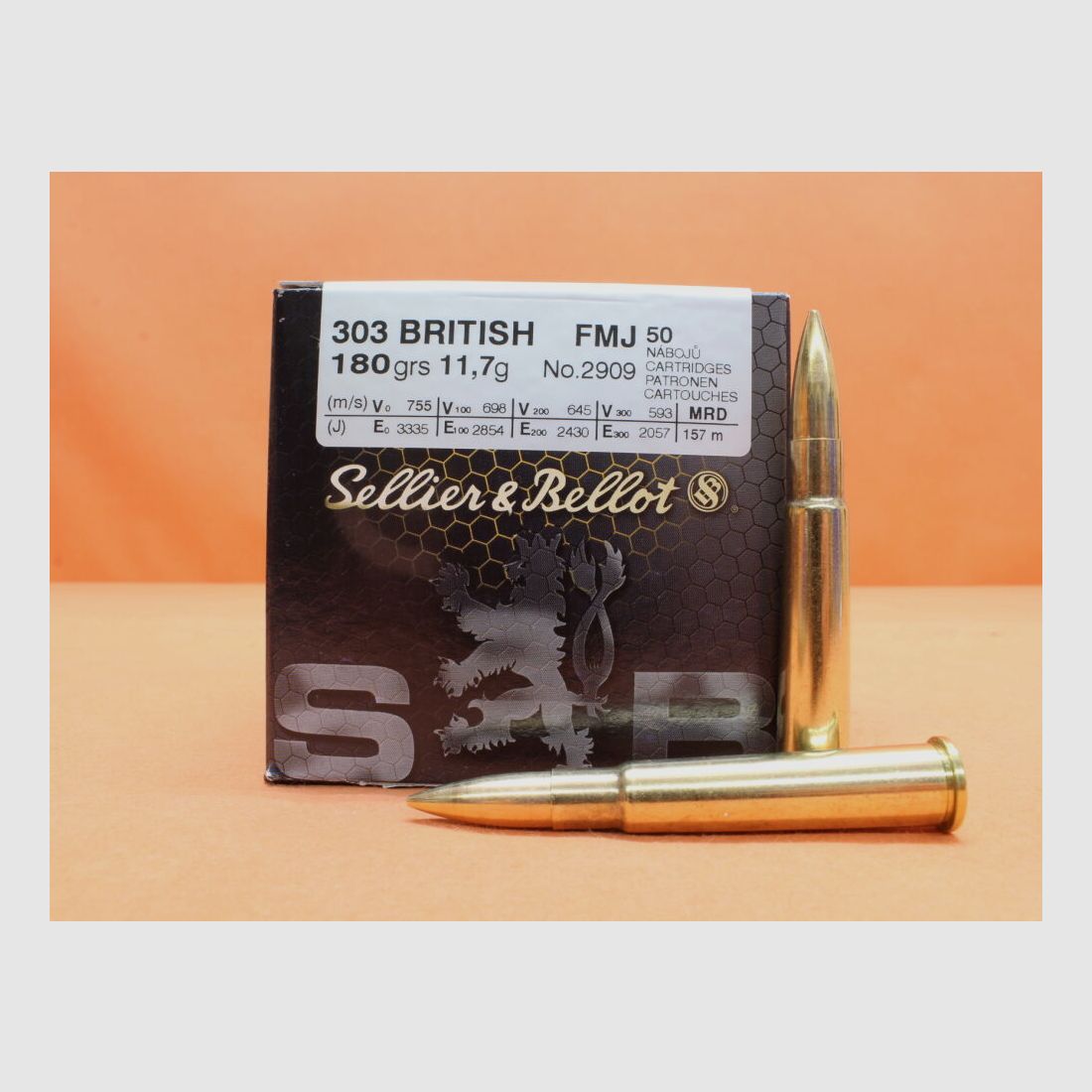 S&B Sellier & Bellot @Patrone .303Brit S&B/ Sellier&Bellot 180grs FMJ (2909/2) VE 50 cartridges/ 11.7g full metal jacket