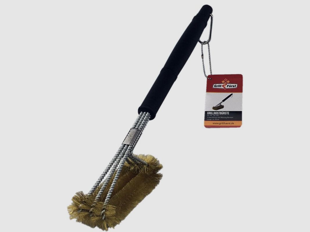 Grillfürst Grillbürste Messing für Gusseisen Roste, mit langem 3-fach Bürstenkopf