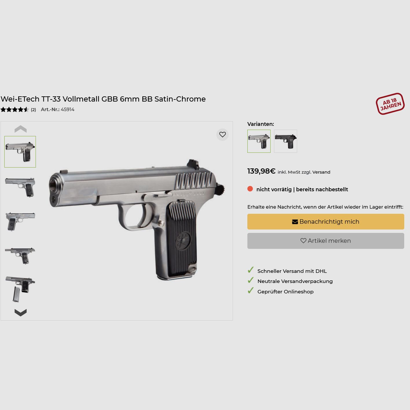 Softair SET TT-33 full metal 6mm BB (Soviet Union, USSR, Soviet, Tokarev, CCCP)