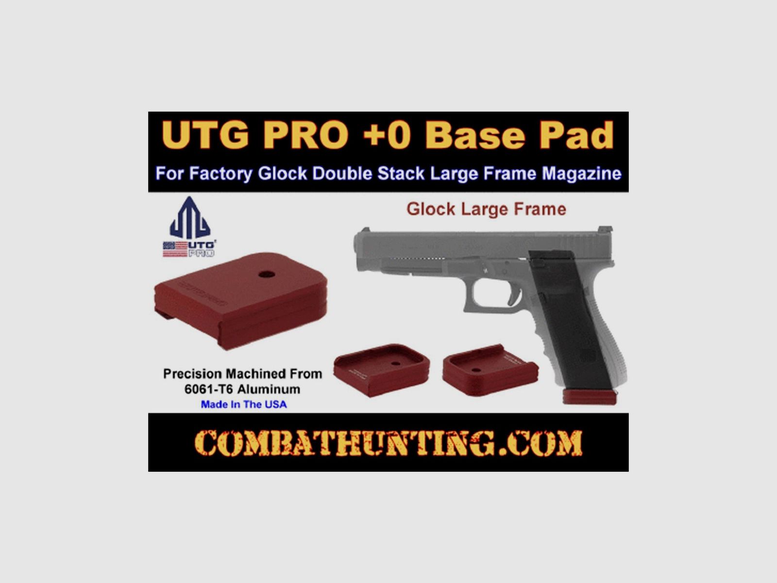 UTG PRO +0 Base Pad, Glock Large Frame .45ACP/10mm, Matte Red Aluminum