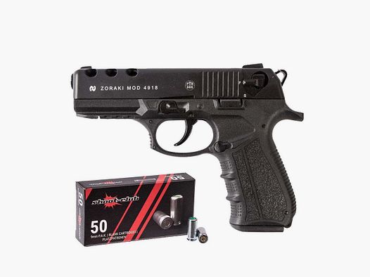 Zoraki Zoraki 4918 brüniert im Set 9 mm P.A.K. 50 Platzpatronen