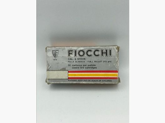 Fiocchi vuurwapenmunitie kaliber 8 Steyr FMJ kogel omhuld 113 gr.