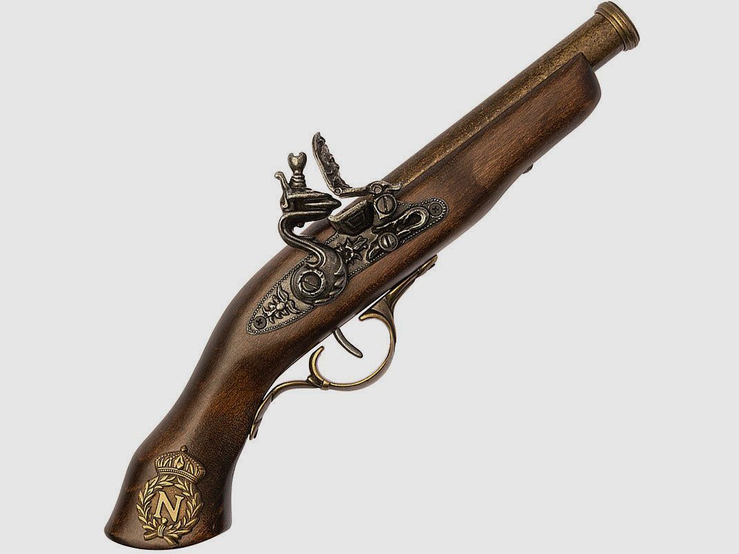 Pistola decorativa Napoleón con empuñadura de madera