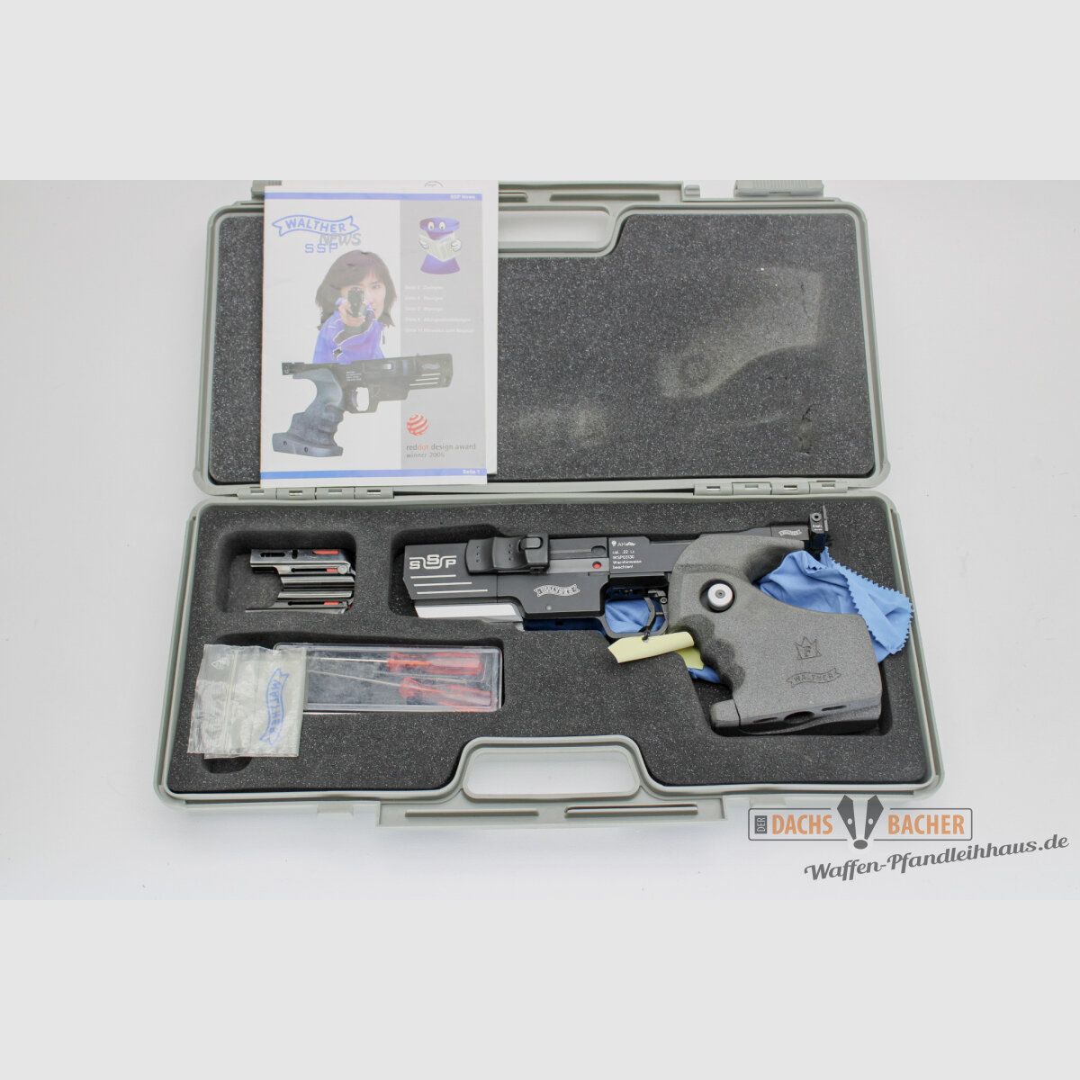 Pistole Walther SSP Kal. .22lfB Griff 85-95mm mit Box 2 Magazinen