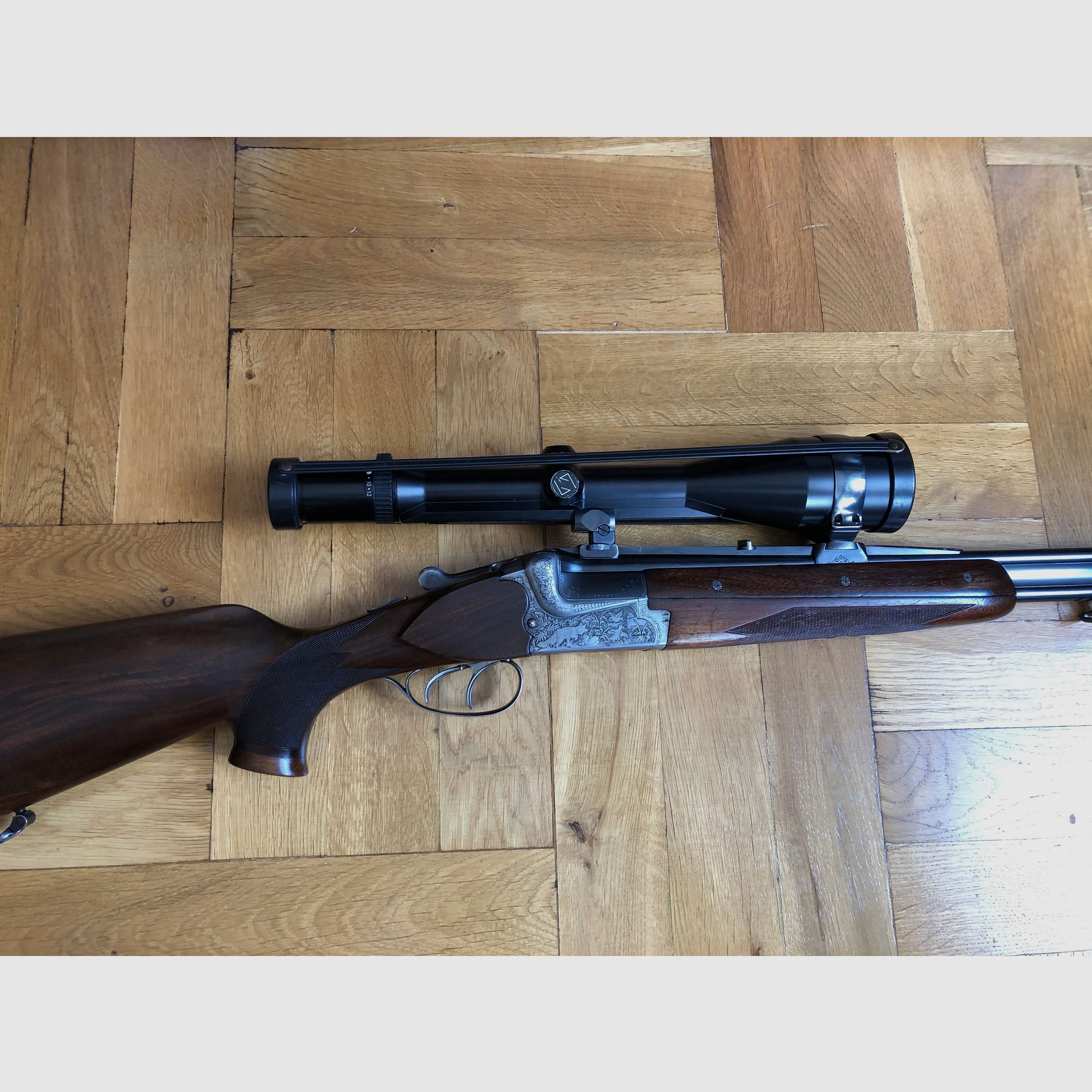 Bockdoppelbüchse Merkel BDB 221E 8x57JRS / Zeiss Diavari 3-12x56 (inkl. Wechselläufe: BBF 7x57 IRS & 12/70 und BF 12/70 ) Bj. 1988