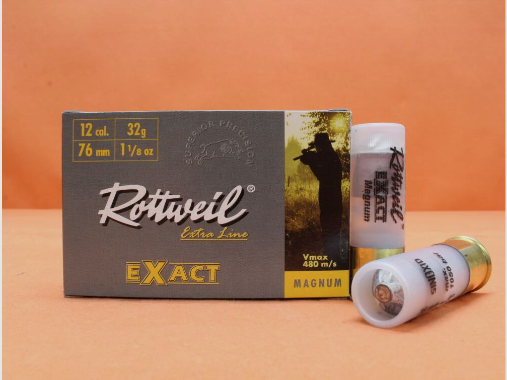 Rottweil cartuccia 12/76 Rottweil 32g slug (2317466) confezione da 5 cartucce (Exact Magnum-Jagd-Slug)