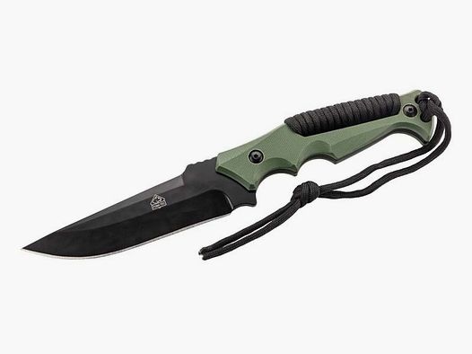 Puma TEC Gürtelmesser, Stahl AISWI 420, schwarz beschichtet,, grüner G10-Griff, Paracord, Kydexscheide mit Quick Release