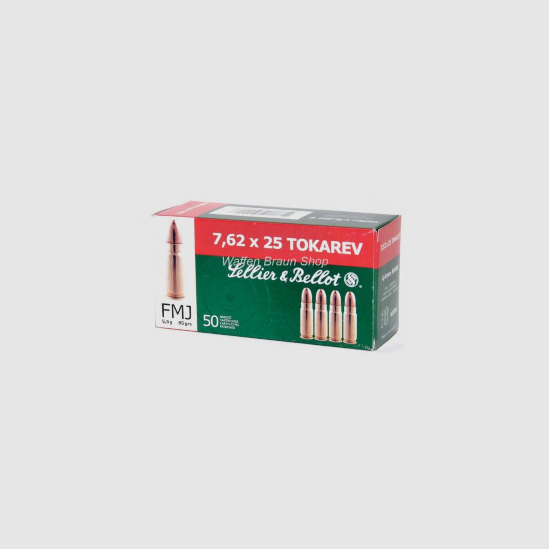 S+B 7.62x25 Tokarev FMJ 85grs. 50pcs