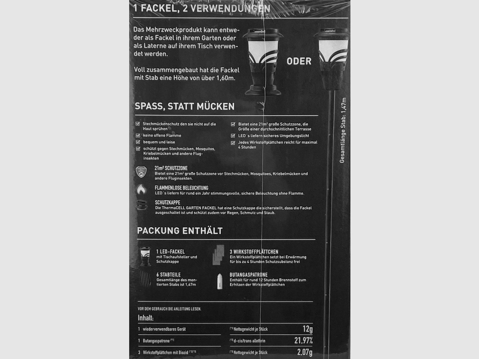 Thermacell Thermacell Mückenabwehr Terassenfackel Jagdzubehör