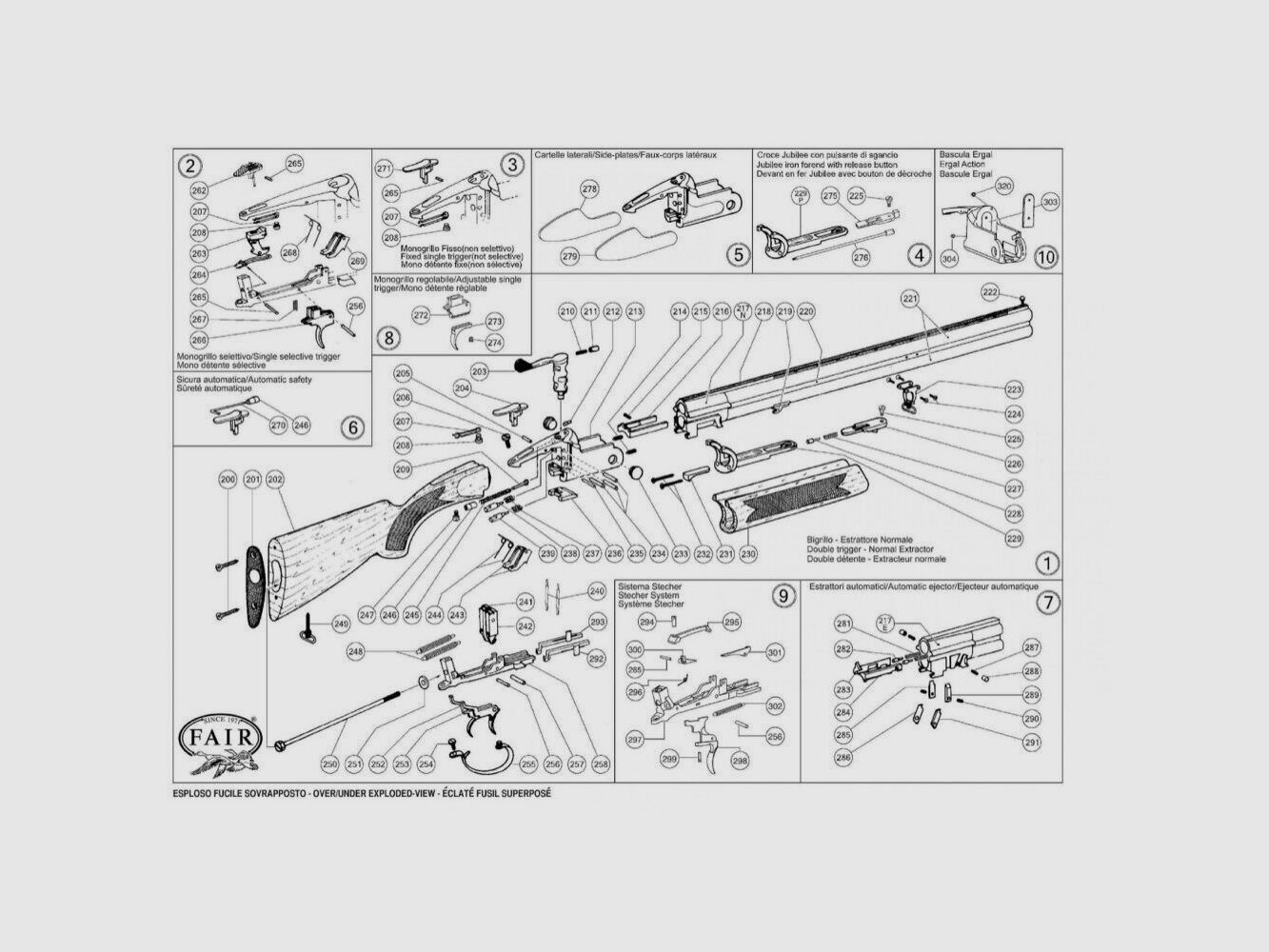 Pièces détachées de fusils de chasse superposé Fair – Verrou de longuesse Super. Cal. 12 ref.226
