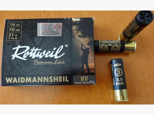Rottweil Rottweil Shotgun Cartridges Waidmannsheil HV Plastic 16/70-3.5mm