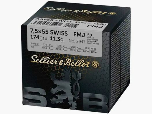 Sellier&Bellot Munitions Sellier & Bellot 7,5x55Swiss Full Metal Jacket 174 grains 50 cartouches dans une boîte