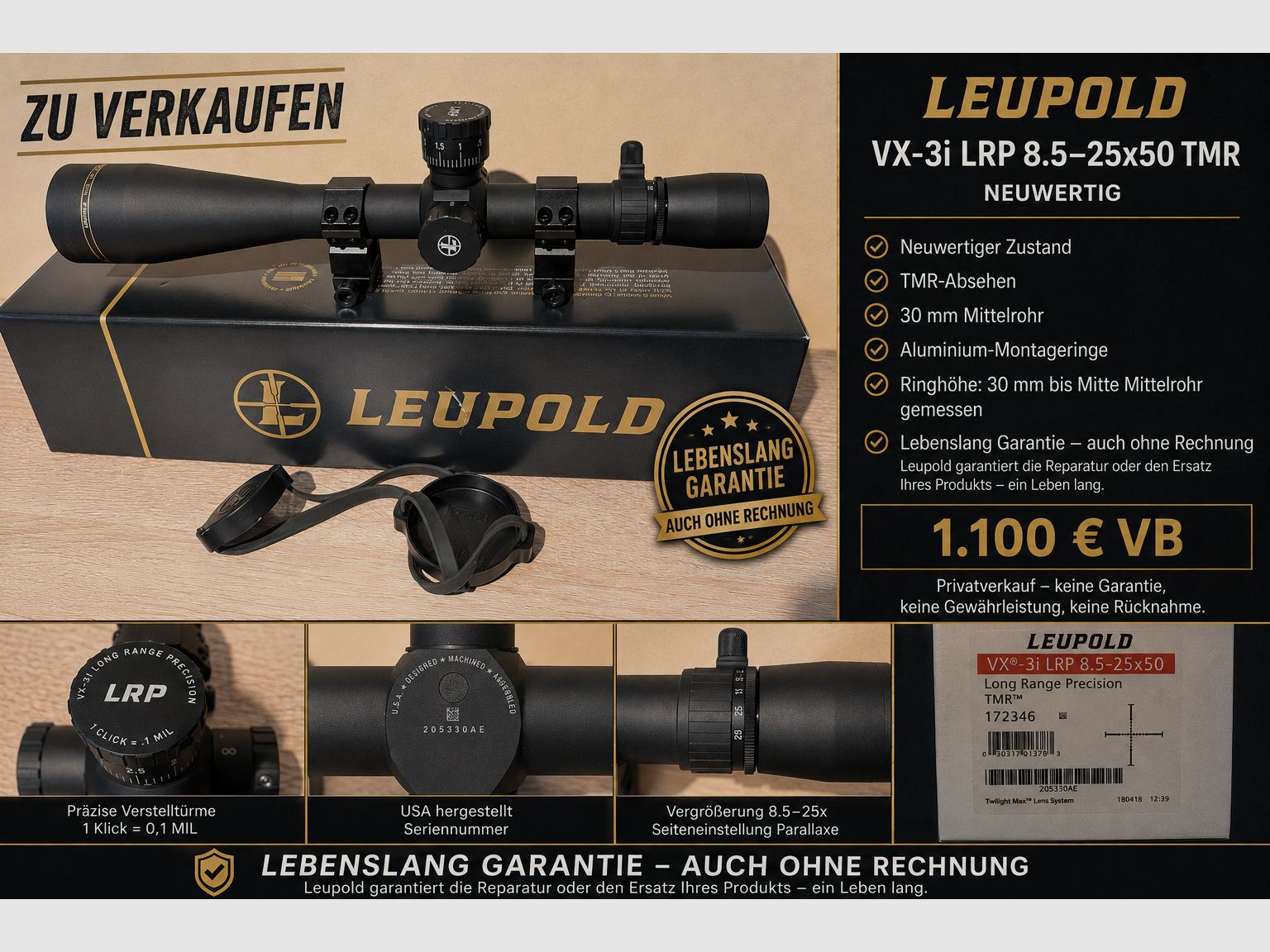 🔹 À vendre : Leupold ZF VX-3i LRP 8.5–25x50 TMR – comme neuf 🔹