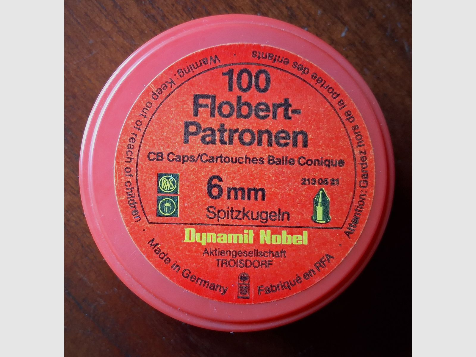 100 cartuchos Flobert 6mm balas puntiagudas .22 RWS Dynamit Nobel