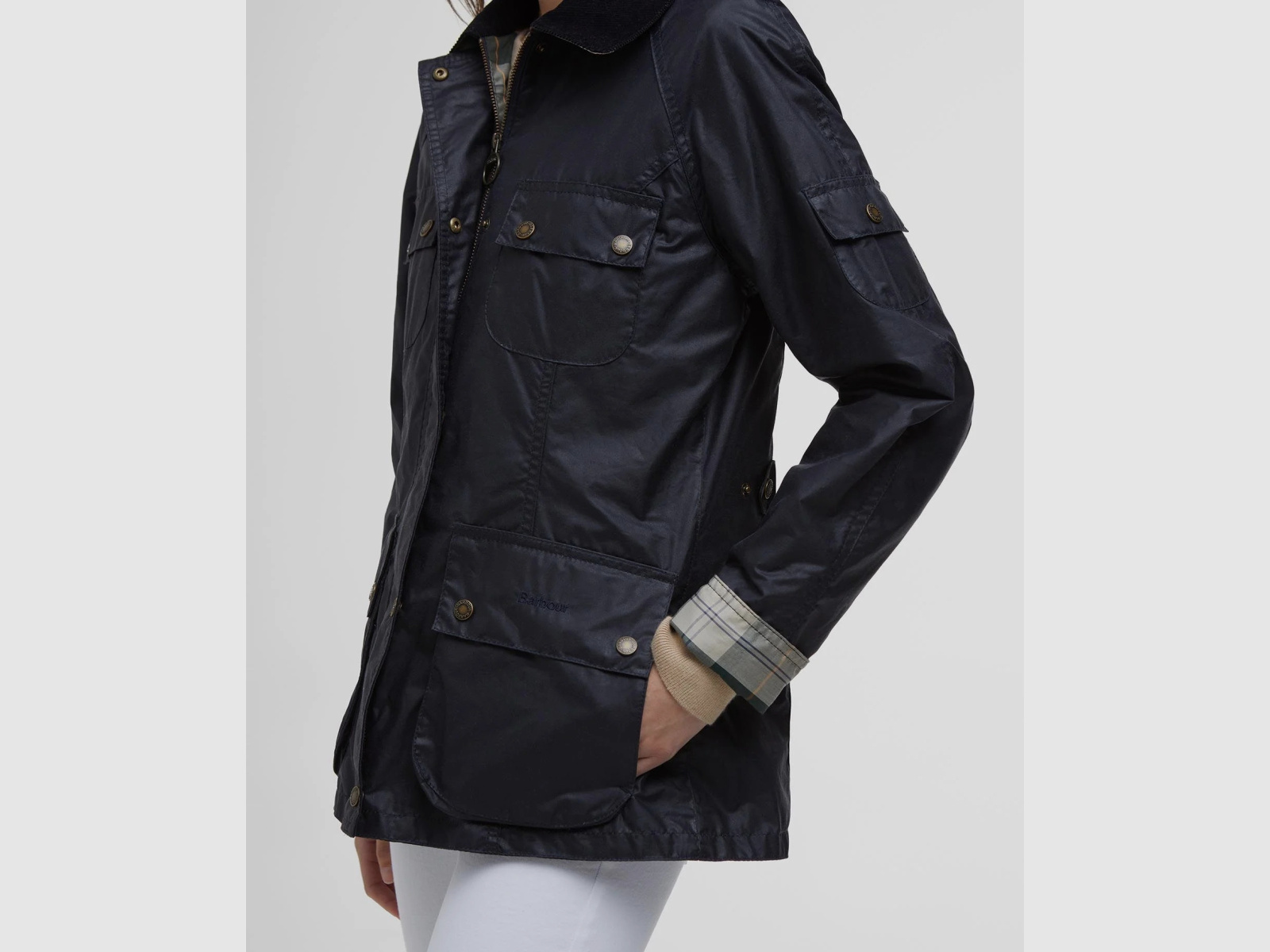 Chaqueta de cera BARBOUR Arlo Utility Royal Navy/Tartán Antiguo