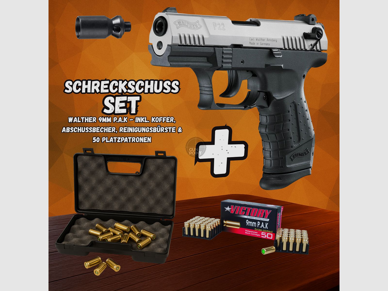 Schreckschuss SET - Gas Signal Pistole - Walther P22Q Bicolor - 9 mm P.A.K. inkl. Koffer & 50 Schuss Munition