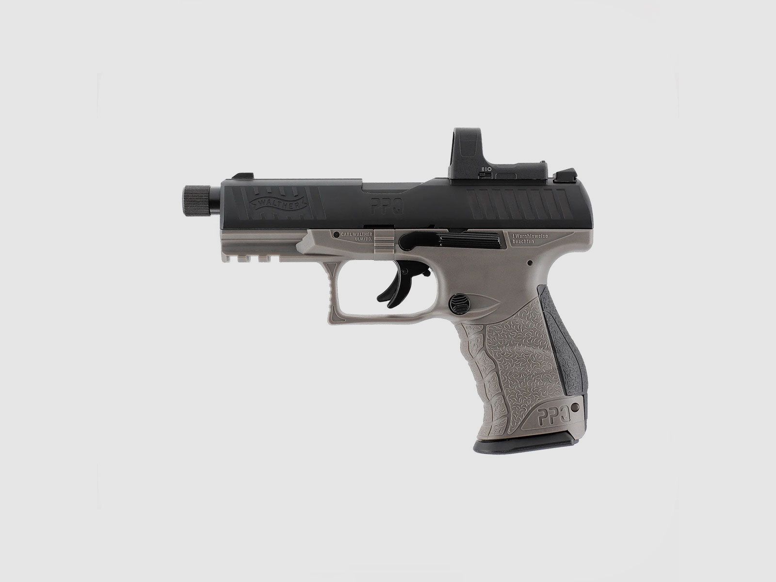 CO2-PISTOLE – UMAREX – WALTHER PPQ M2 Q4 TAC Combo 4,6″ Set 4,5 mm (.177) Pellet, CO₂, < 3,0 J, Tungsten-Grau, Bild 1 von 7