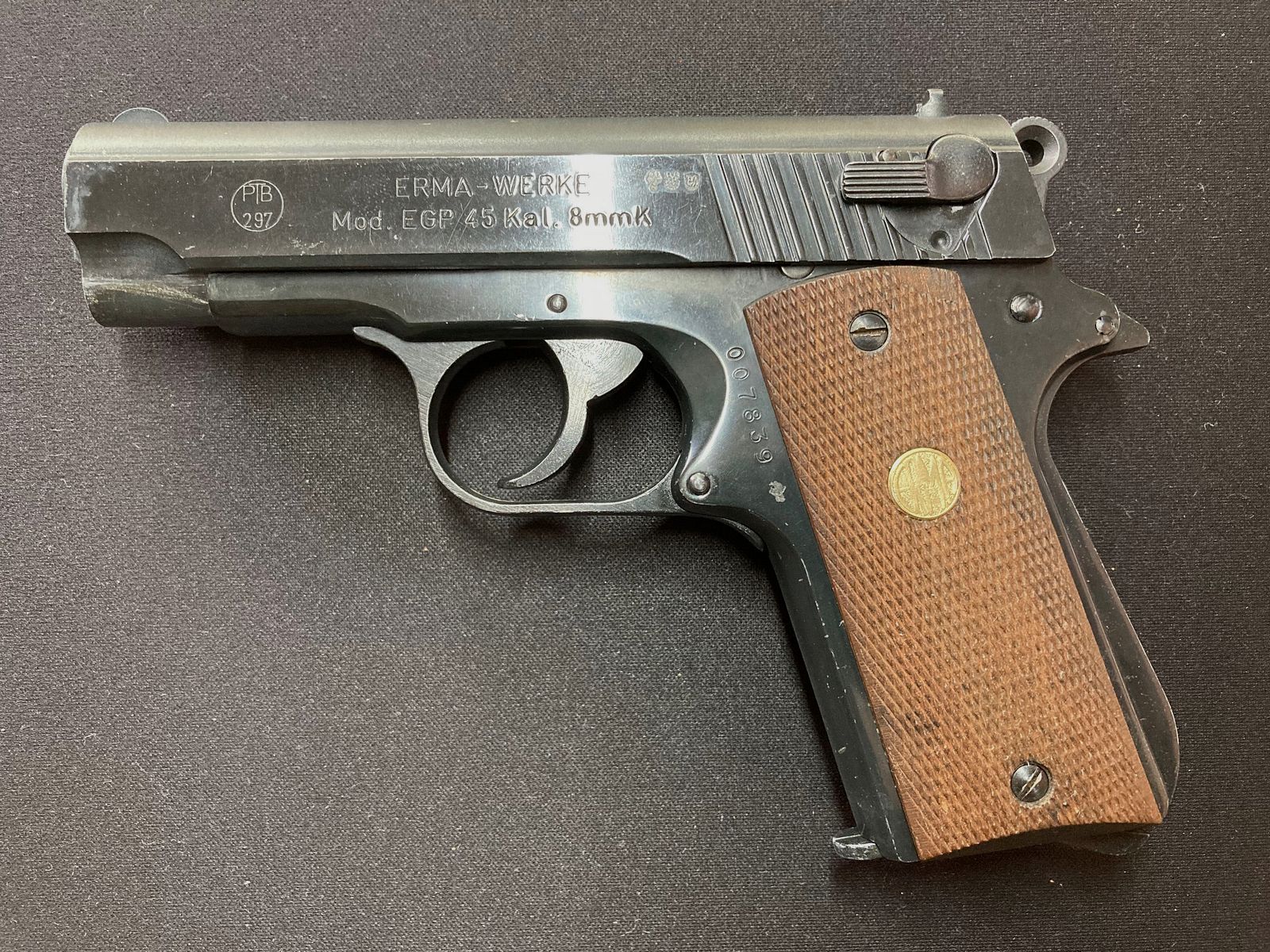 EGP 45, "Torro 45", PTB-Nr. 297, ERMA-Werke, Reizstoff-/Signalpistole,  8mm Knall