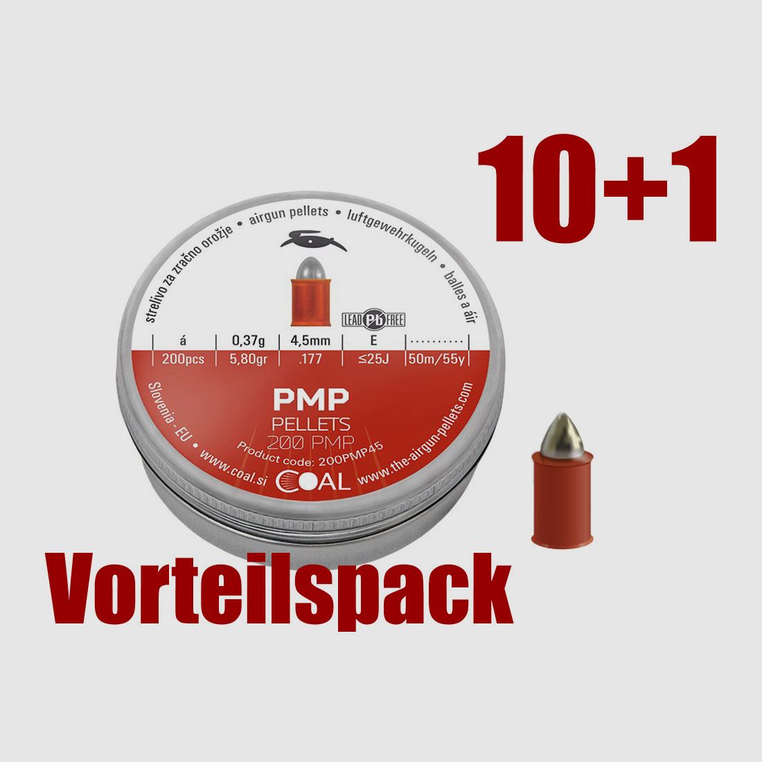 Vorteilspack 10+1 Spitzkopf Diabolos Coal Plastic Metal Pellets Kaliber 4,5 mm 0,37 g Kunststoffummantelt bleifrei 11 x 200 StĂĽck