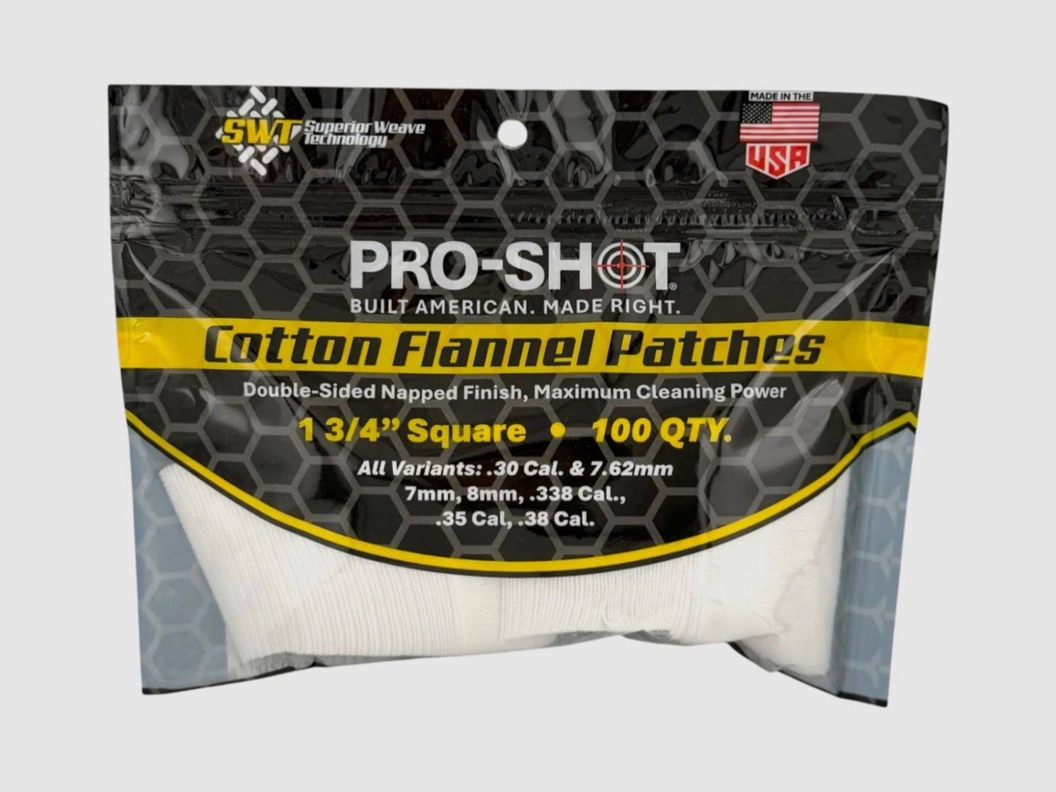 PRO SHOT 1 3/4" QUADRATISCHE BAUMWOLL-PATCHES .270 - .38 KAL 100 STÜCK
