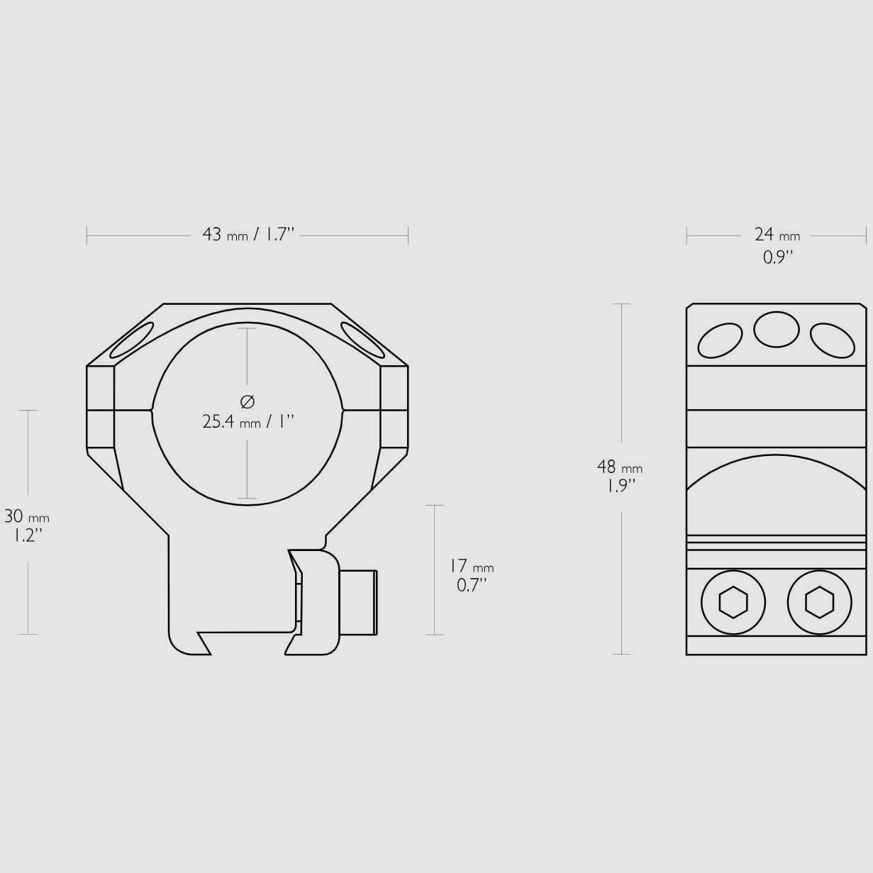 Hawke Montaggio Fisso Tattico in Alluminio 9-11mm 1" Due Pezzi Alto, immagine 2 di 2