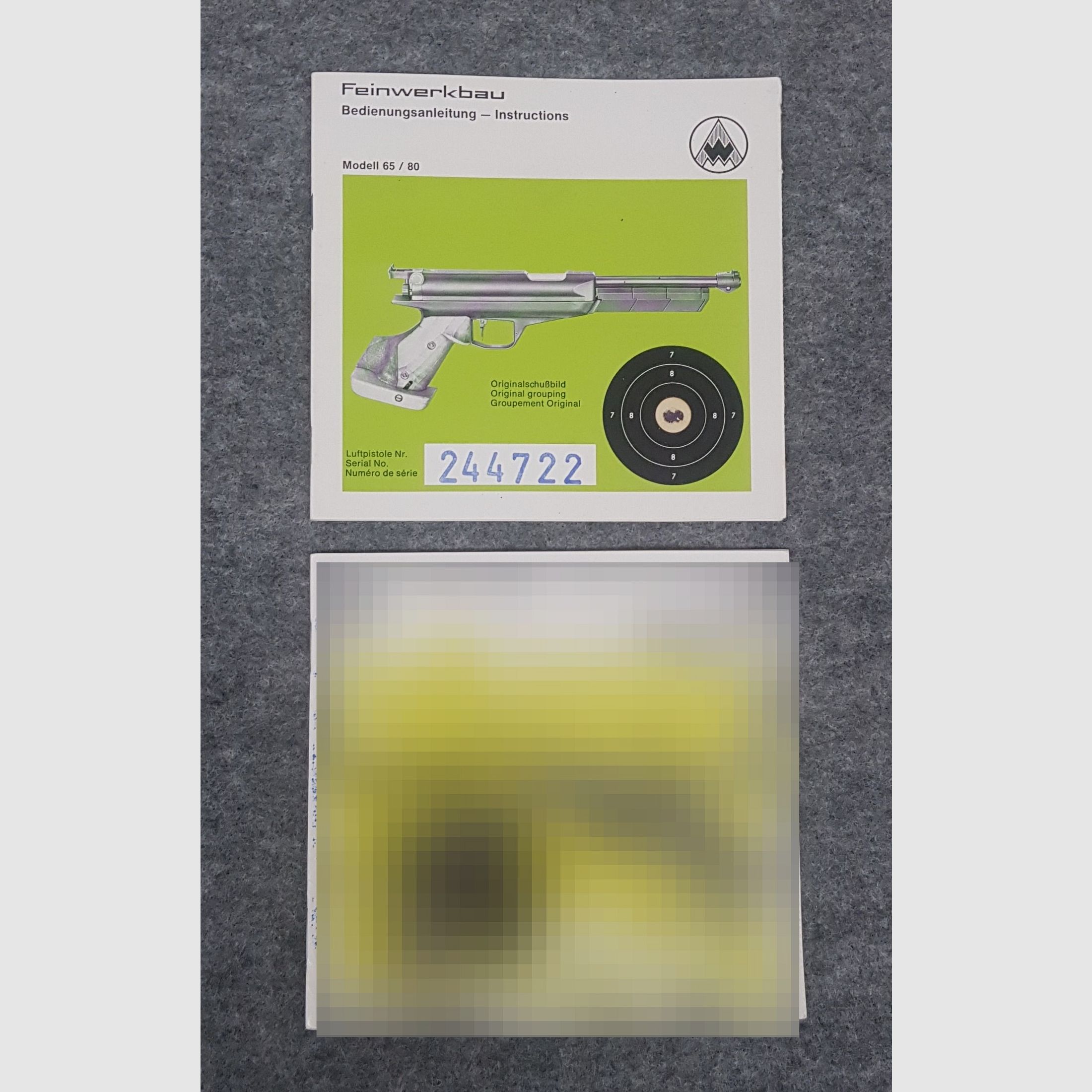 Feinwerkbau FWB Mod. 65 / 80 Beschreibung Bedienungsanleitung Luftpistole Luftgewehr KK Gewehr Co2 Pistole siehe Beschreibung. Preis ab
